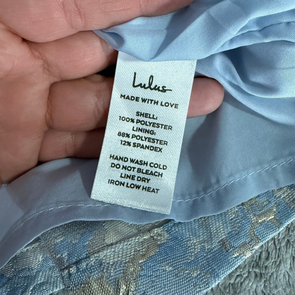 Lulus Cutest Praise Light Blue Floral Jacquard Puff Sleeve Mini Dress, M - Picture 6 of 6